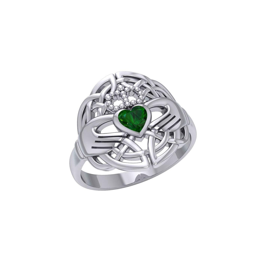 Celtic Claddagh Knotwork Sterling Silver Ring with Gemstone TR1876