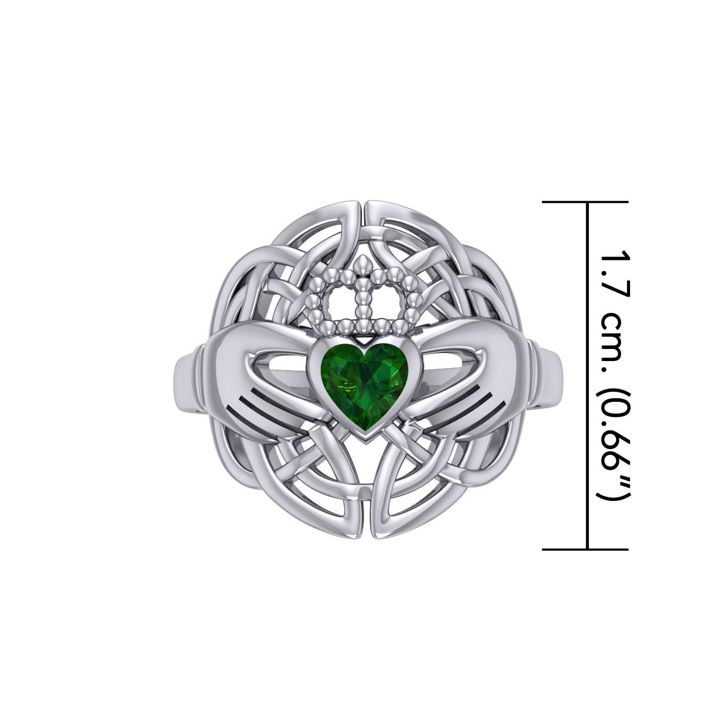 Celtic Claddagh Knotwork Sterling Silver Ring with Gemstone TR1876