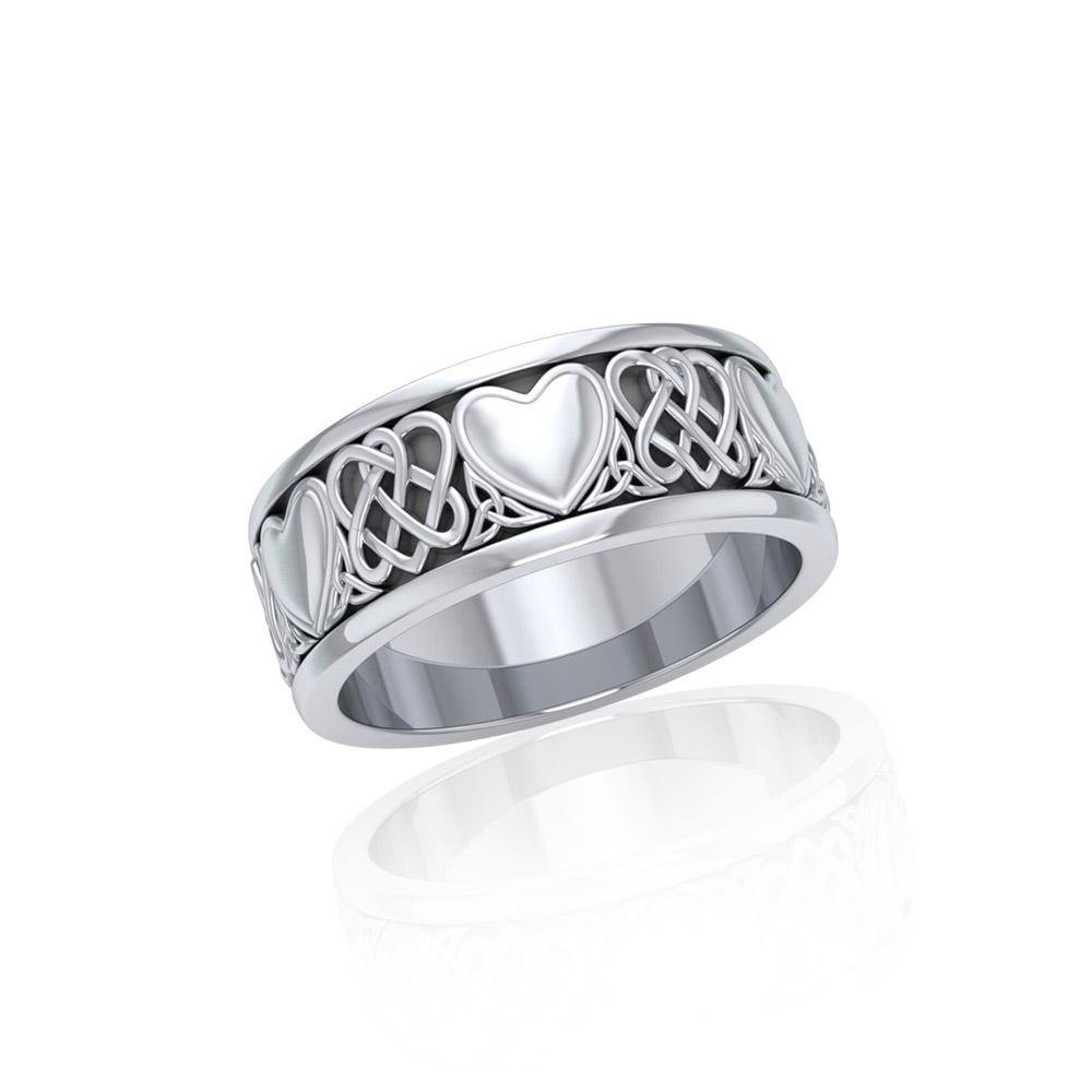 Celtic Knotwork and Hearts Sterling Silver Ring TR3644