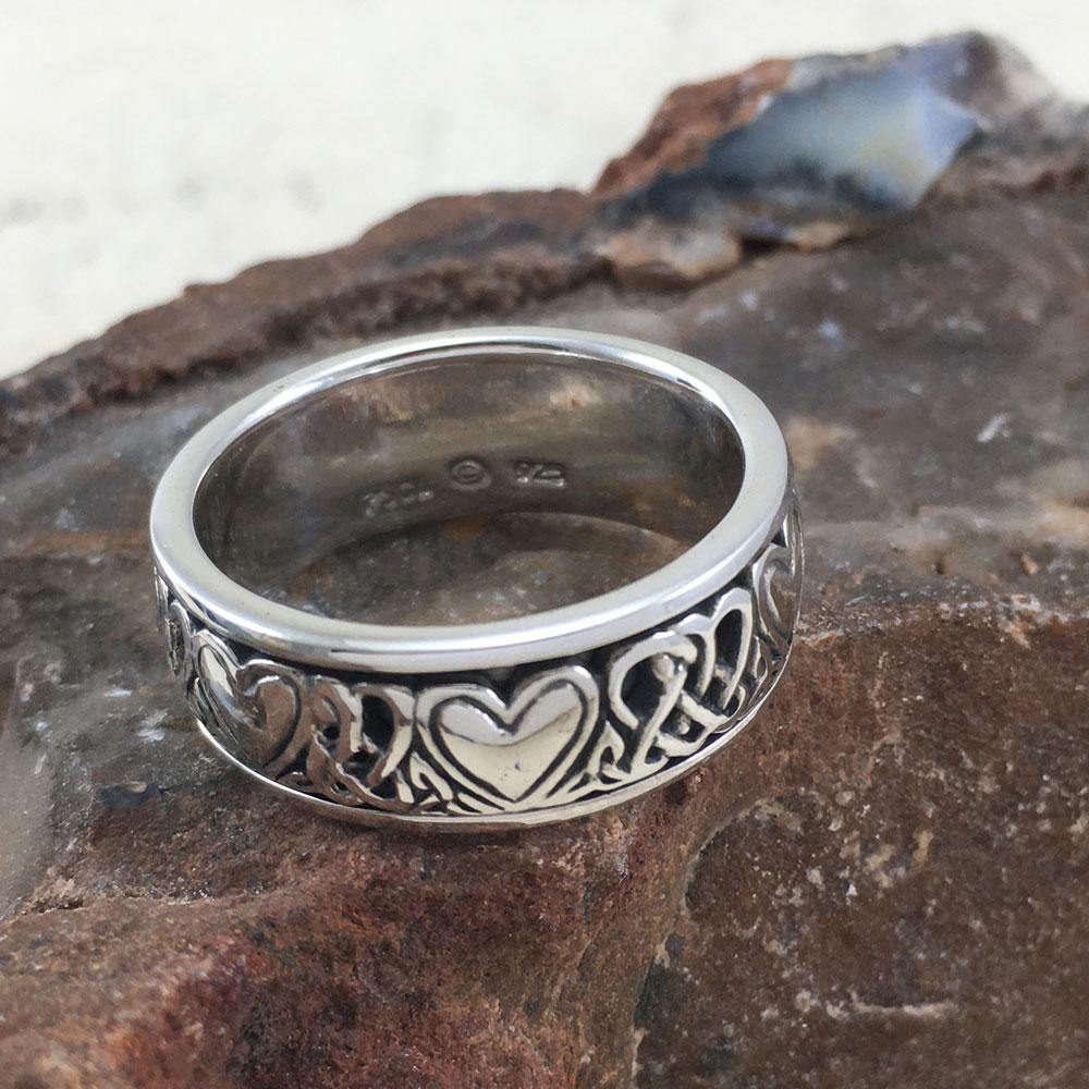 Celtic Knotwork and Hearts Sterling Silver Ring TR3644