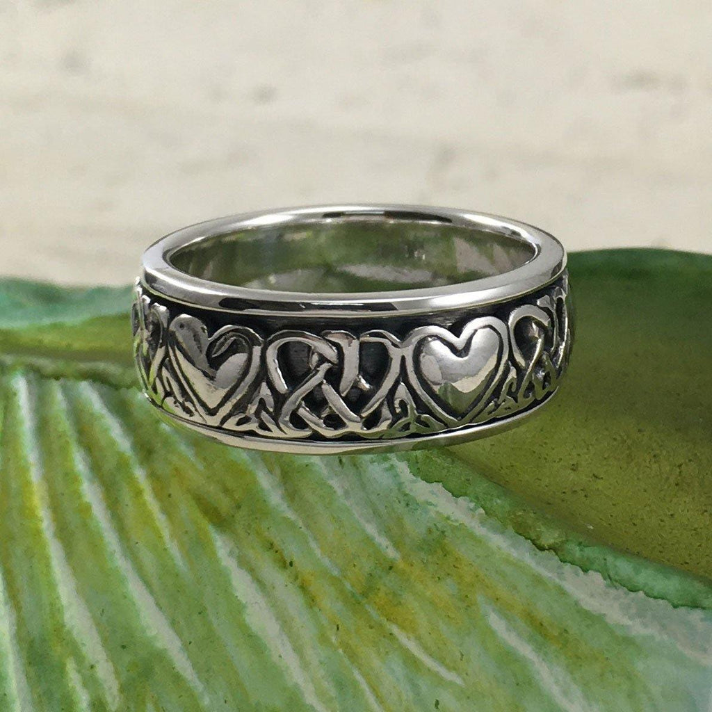 Celtic Knotwork and Hearts Sterling Silver Ring TR3644
