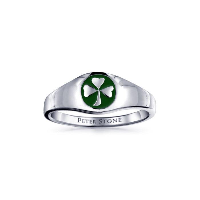 Shamrock Sterling Silver Ring with Green Enamel TR3686