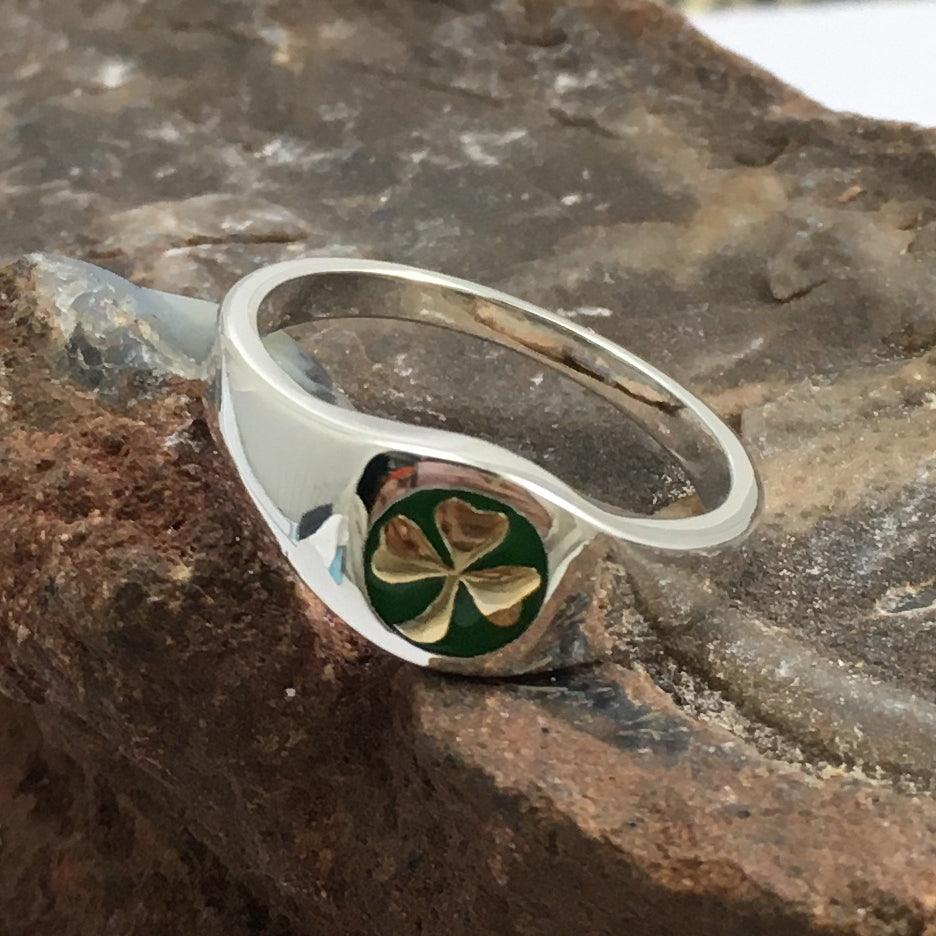 Shamrock Sterling Silver Ring with Green Enamel TR3686