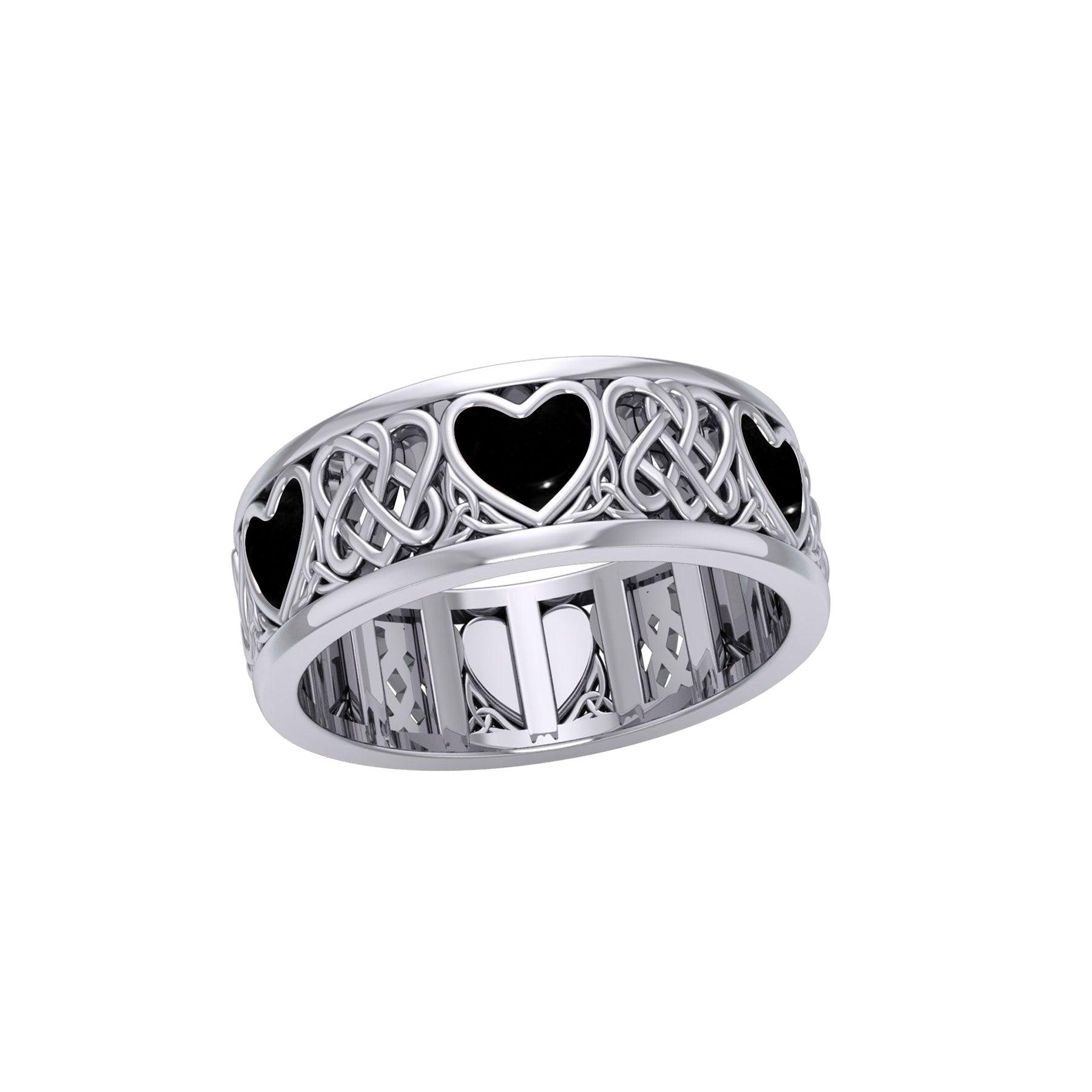 Celtic Hearts Spinner Ring with Inlay Stone TR3694 | Ring | Wiccan Center