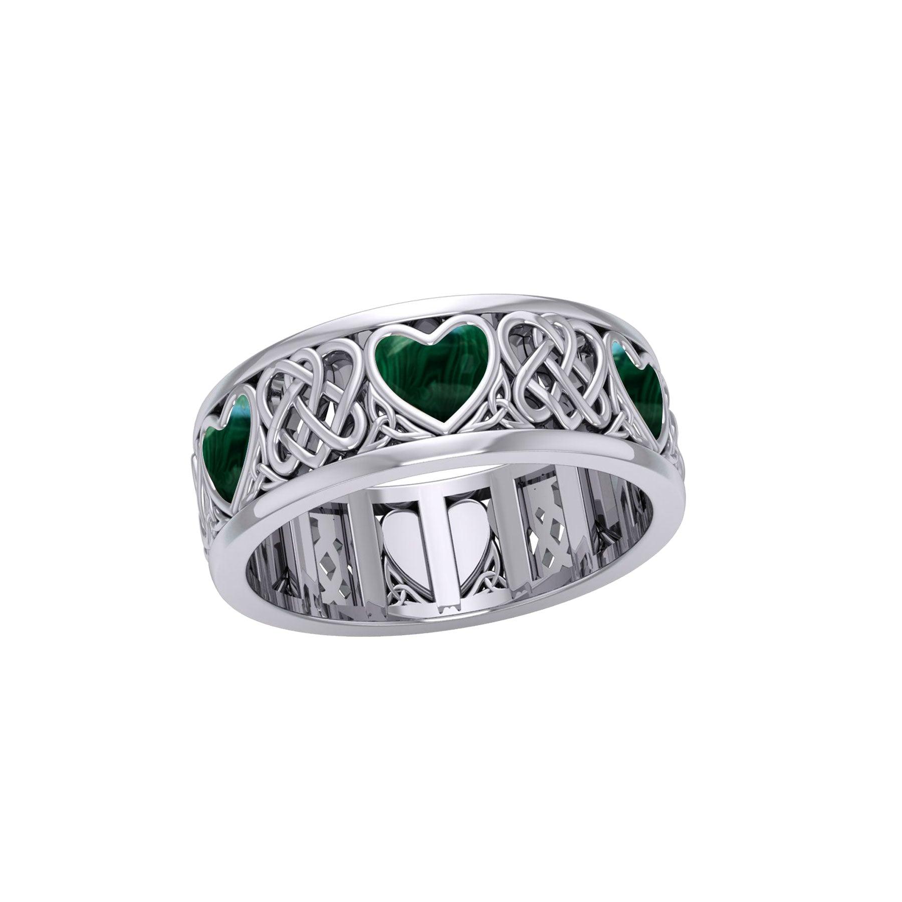 Celtic Hearts Spinner Ring with Inlay Stone TR3694 | Ring | Wiccan Center