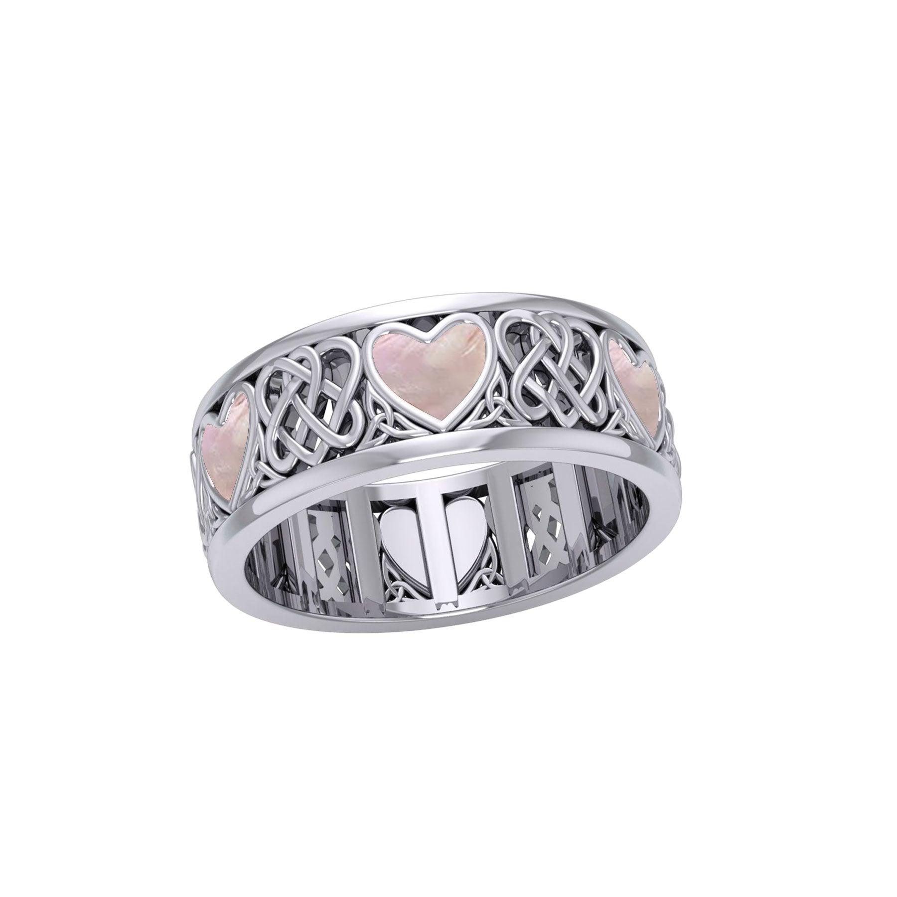 Celtic Hearts Spinner Ring with Inlay Stone TR3694 | Ring | Wiccan Center