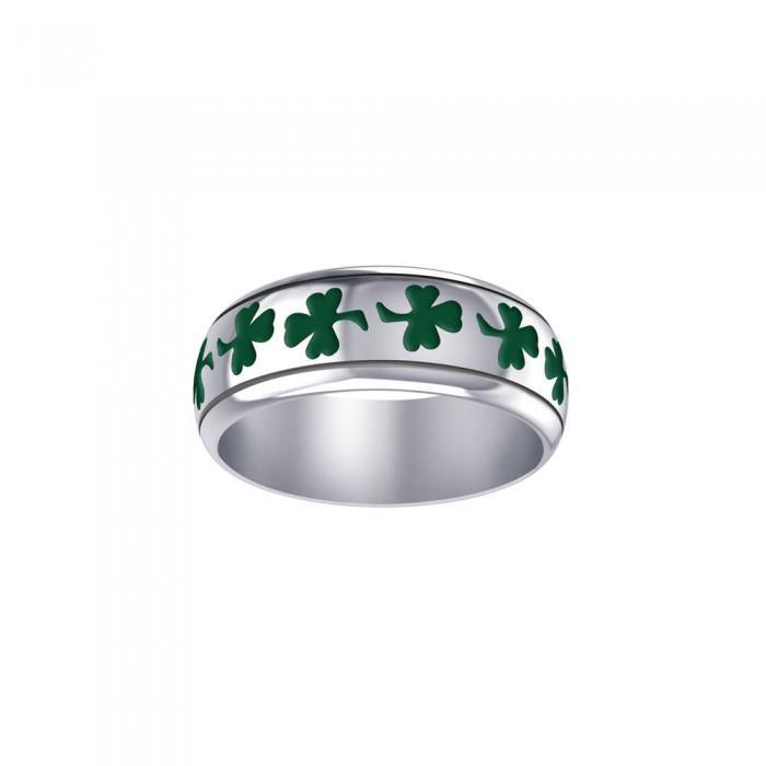 Life’s a fortune and luck ~ Shamrock Sterling Silver Ring in Green Enamel TR3710