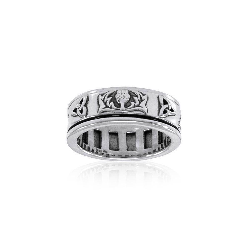 Celtic Trinity Shamrock Thistle Sterling Silver Spinner Ring TR3743