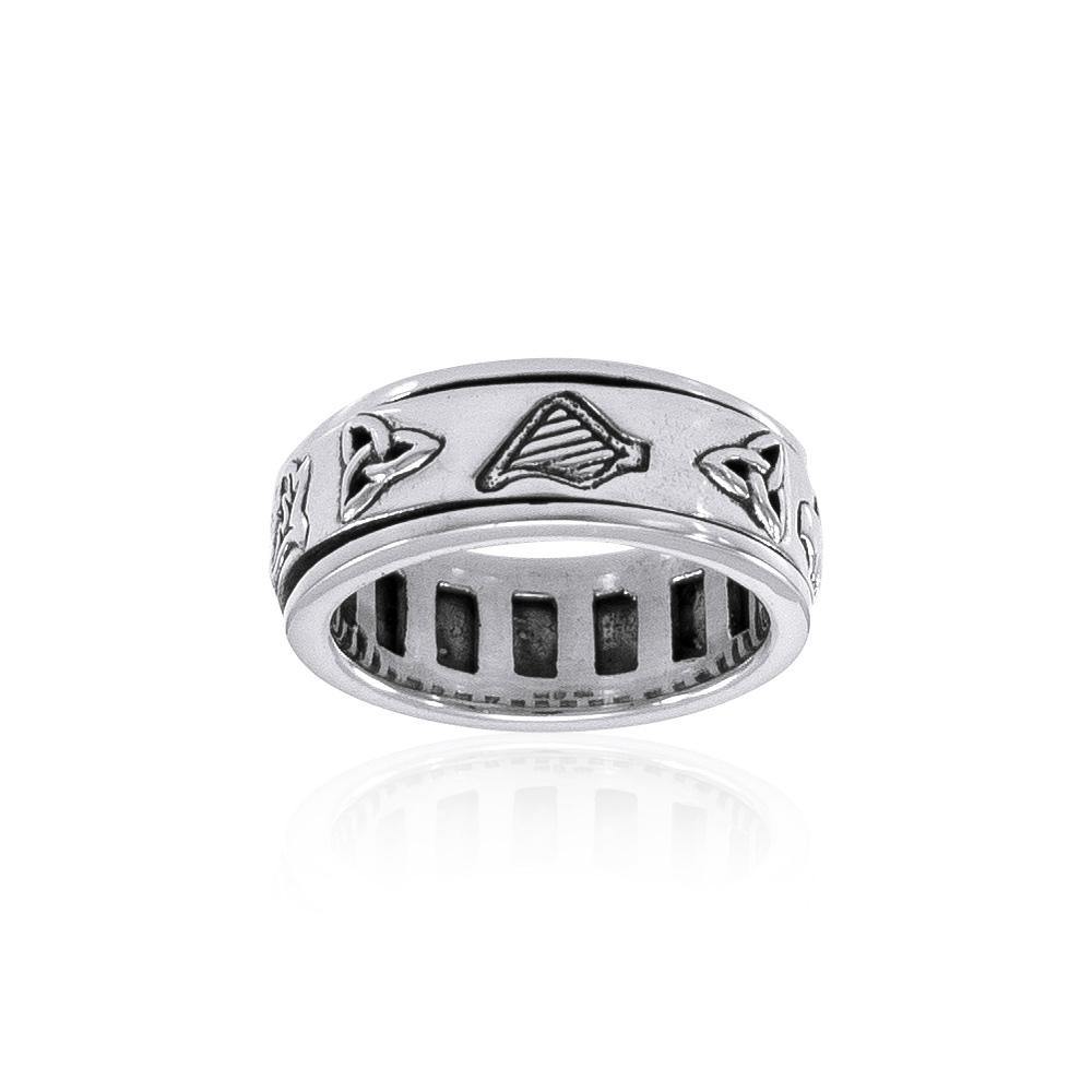 Celtic Trinity Shamrock Thistle Sterling Silver Spinner Ring TR3743