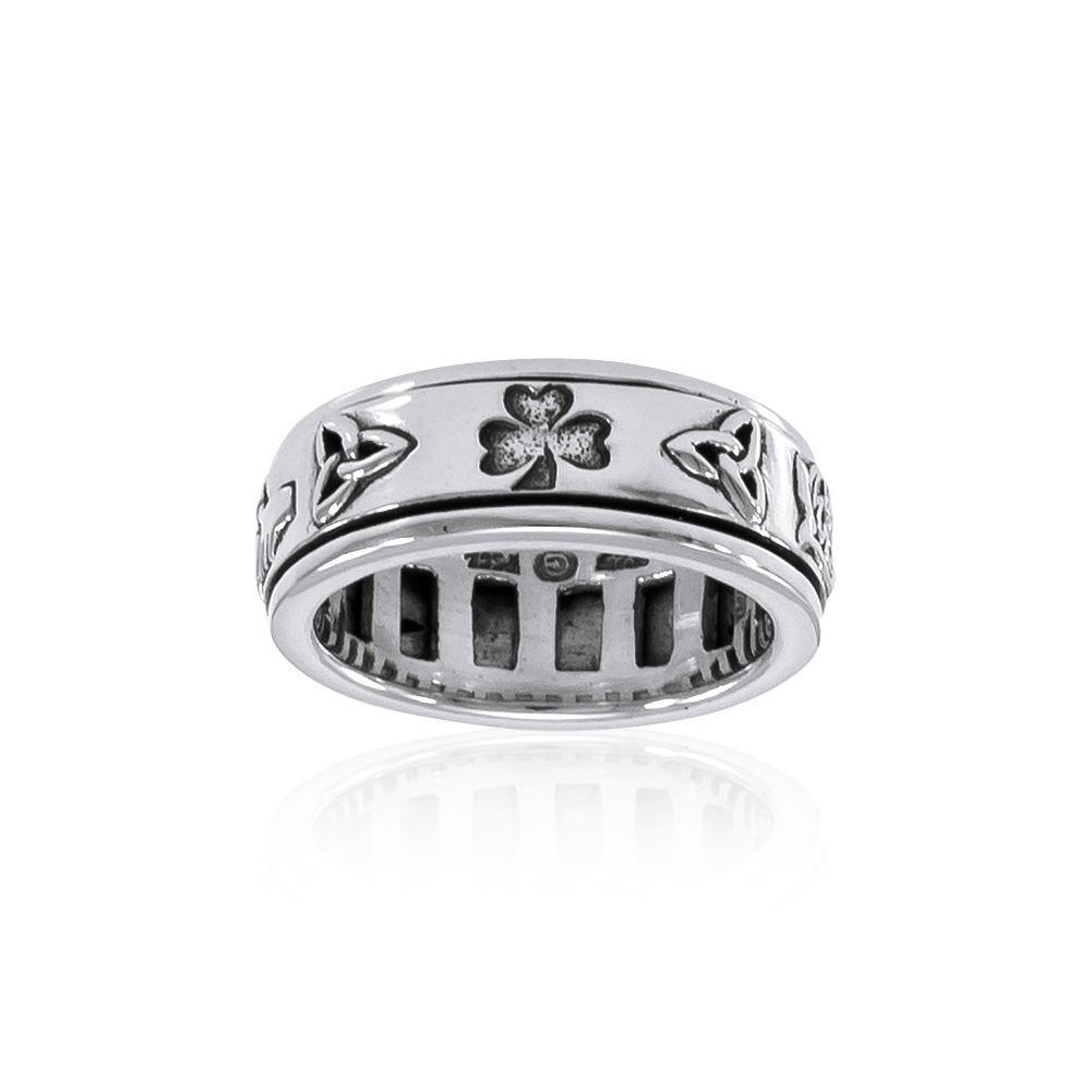 Celtic Trinity Shamrock Thistle Sterling Silver Spinner Ring TR3743