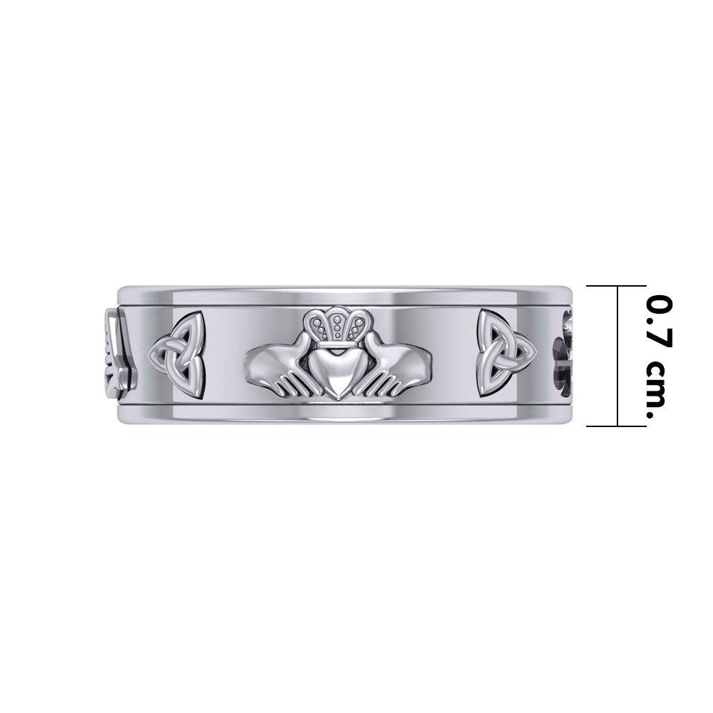 Celtic Trinity Shamrock Thistle Sterling Silver Spinner Ring TR3743