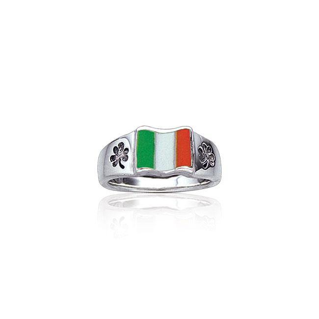 Irish Flag Celtic Shamrock Sterling Silver Ring TR3774