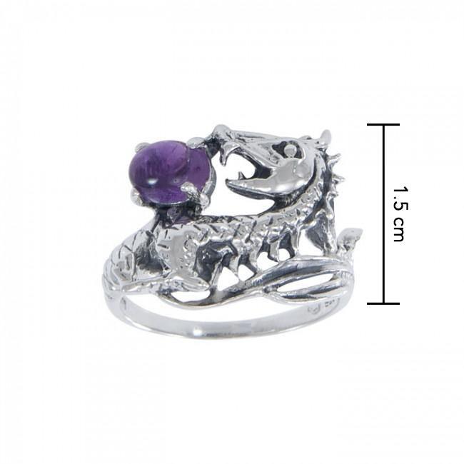 Dragon Holding Gem Sterling Silver Ring TR3808