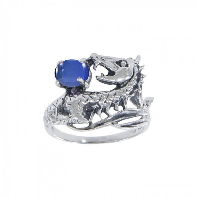 Dragon Holding Gem Sterling Silver Ring TR3808