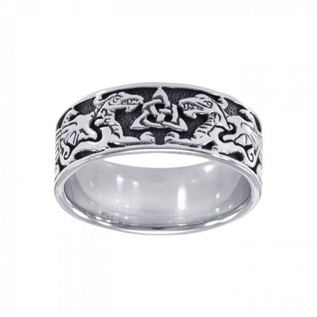 Celtic Dragons Trinity Knot Sterling Silver Ring TR842
