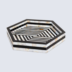 Mother of Pearl Decorative Tray 12" Black White Table Tray | Decorative Tray | Wiccan Center