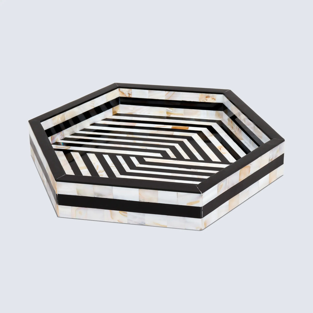 Mother of Pearl Decorative Tray 12" Black White Table Tray | Decorative Tray | Wiccan Center