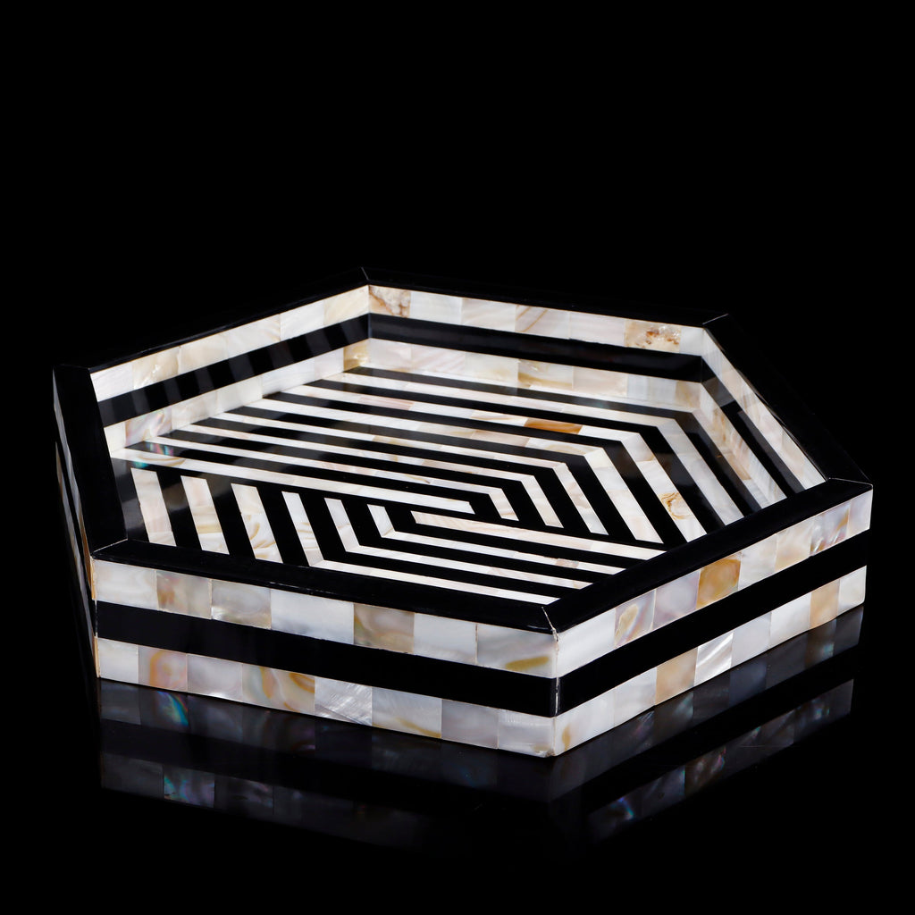 Mother of Pearl Decorative Tray 12" Black White Table Tray | Decorative Tray | Wiccan Center