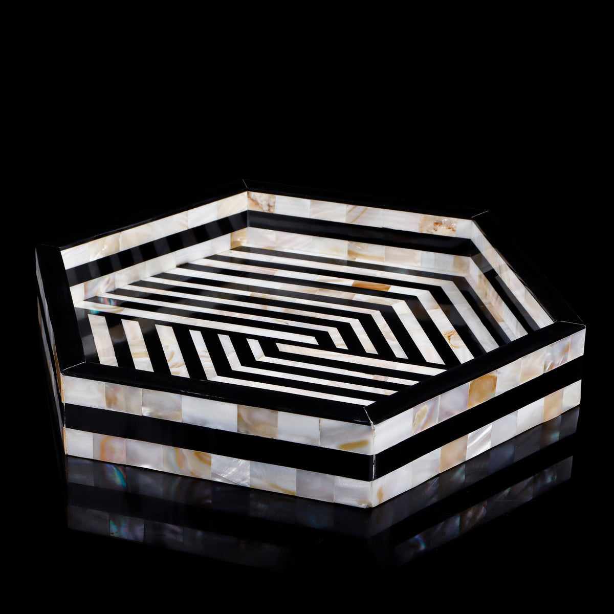 Mother of Pearl Decorative Tray 12" Black White Table Tray | Decorative Tray | Wiccan Center