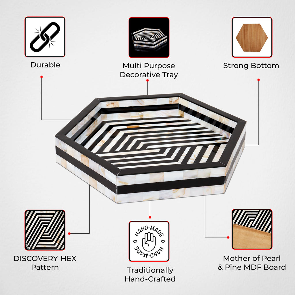 Mother of Pearl Decorative Tray 12" Black White Table Tray | Decorative Tray | Wiccan Center