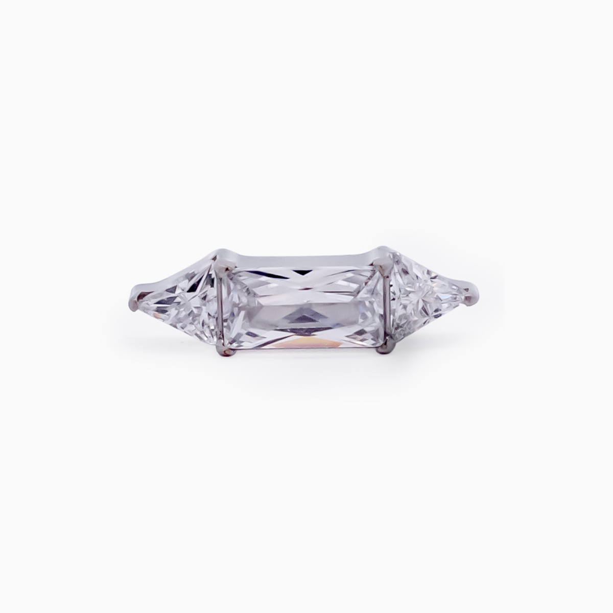 Steel Internally Threaded 2 Trillion & Baguette CZ End – 16G | Body Jewelry | Wiccan Center