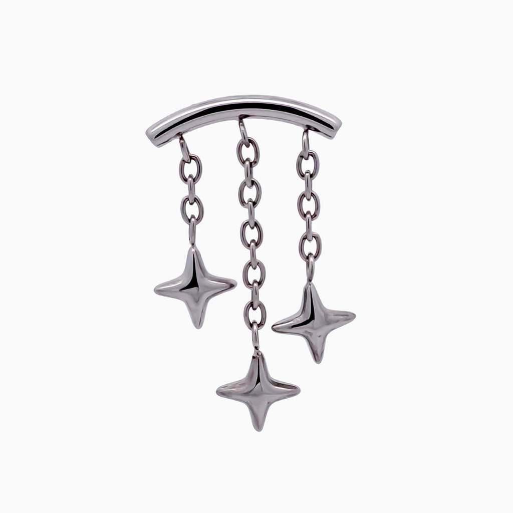 Steel Internally Threaded Hidden Helix End w/ Triple Star Dangle – 16G | Body Jewelry | Wiccan Center