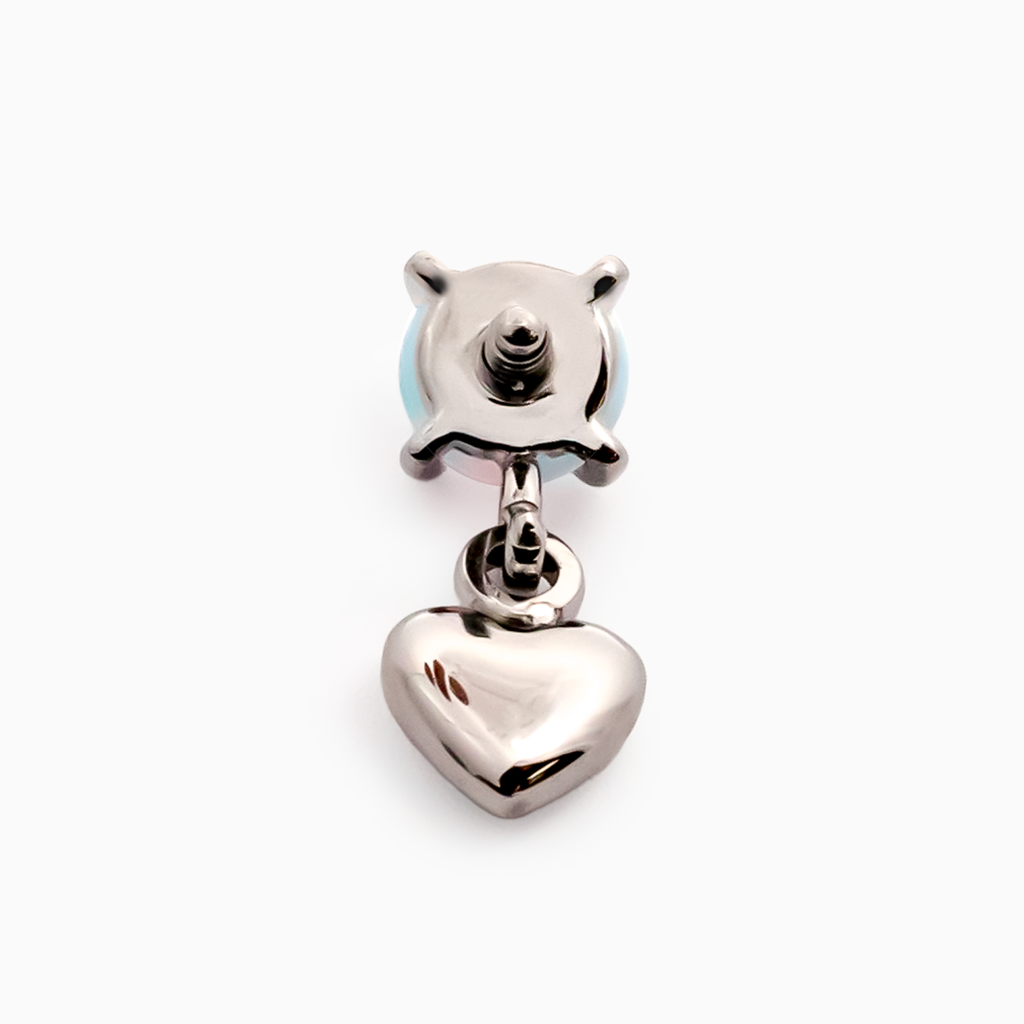 Steel Internally Threaded End - Round Gem w/ Heart Dangle -16G | Body Jewelry | Wiccan Center