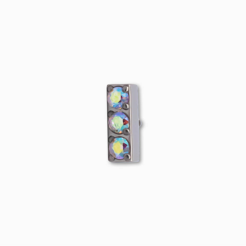 Steel Internally Threaded Bar End with 3 Zirconia Gems | Body Jewelry | Wiccan Center