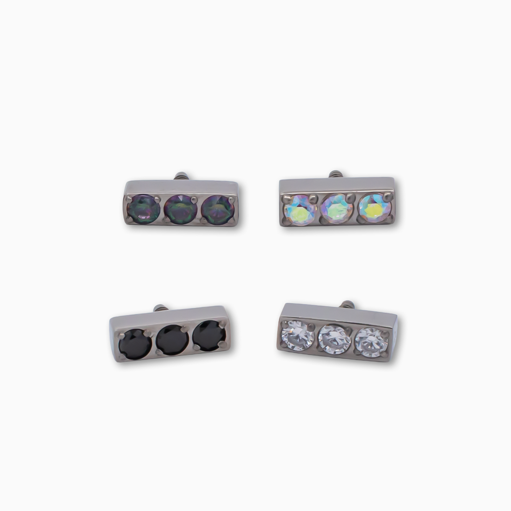 Steel Internally Threaded Bar End with 3 Zirconia Gems | Body Jewelry | Wiccan Center