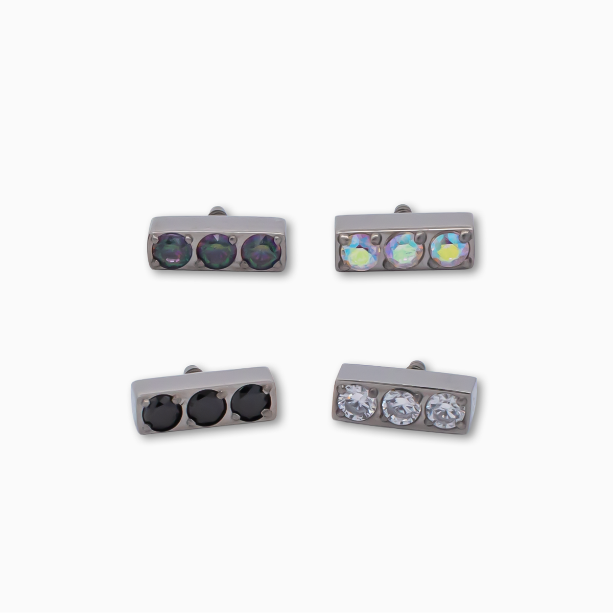 Steel Internally Threaded Bar End with 3 Zirconia Gems | Body Jewelry | Wiccan Center