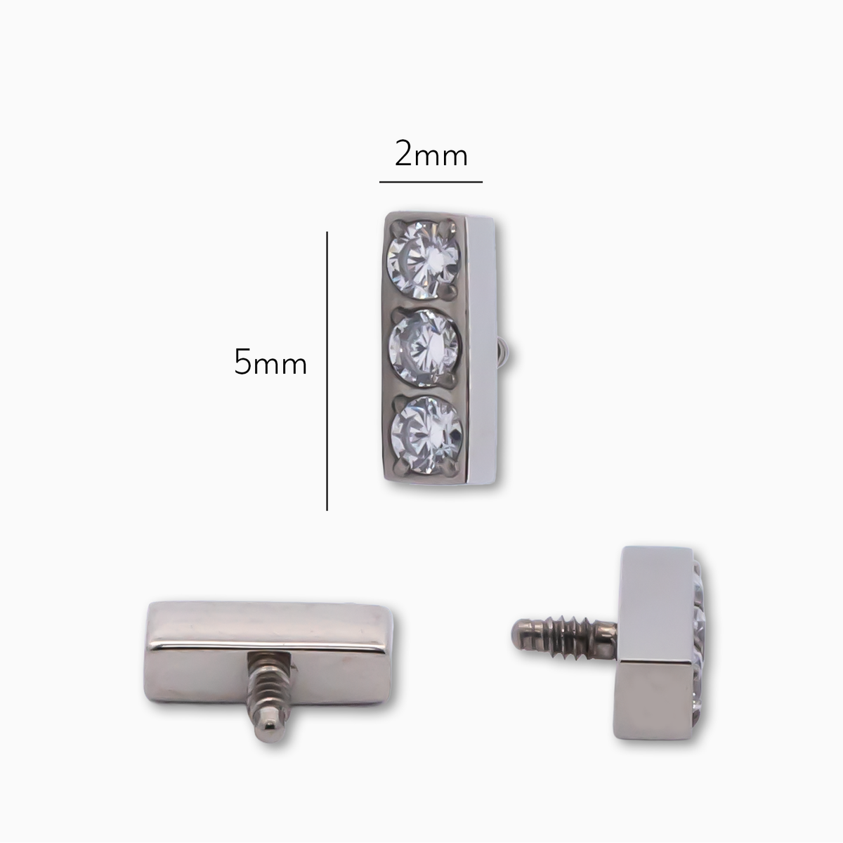 Steel Internally Threaded Bar End with 3 Zirconia Gems | Body Jewelry | Wiccan Center