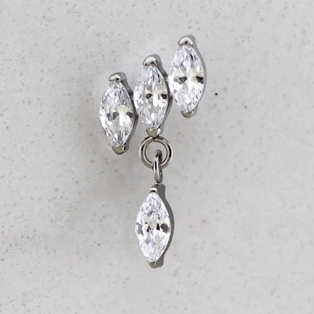 16G/18G Steel Internally Threaded End- Triple Marquise Dangle | Body Jewelry | Wiccan Center