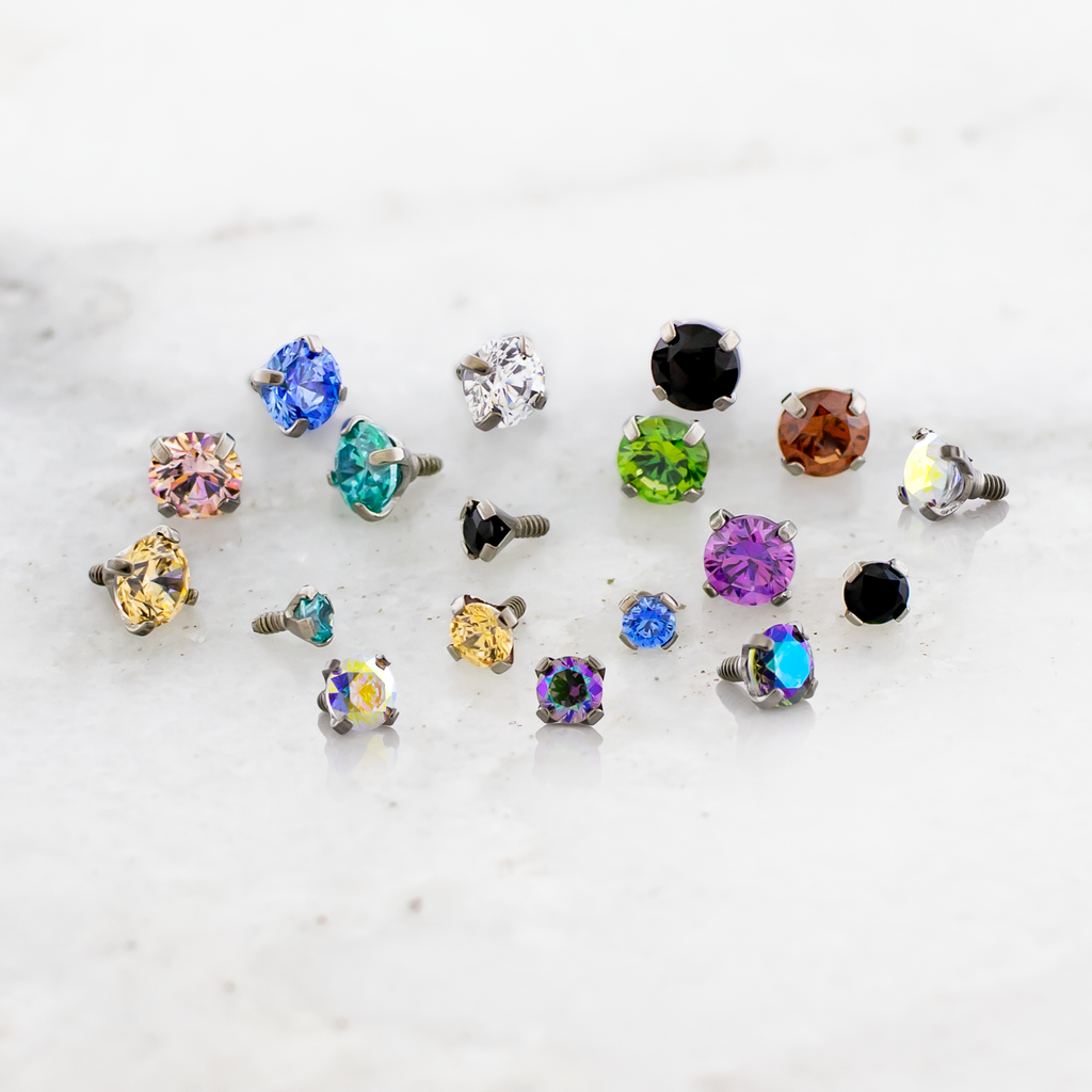 Steel 16G/18G Prong Set Round Premium Zirconia (Internal) | Body Jewelry | Wiccan Center