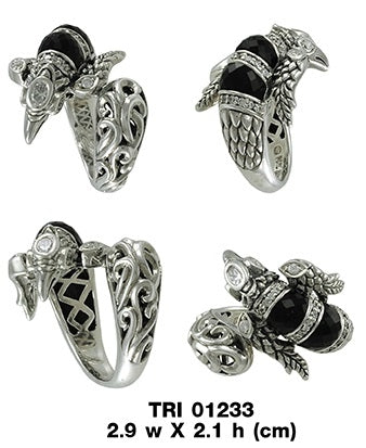 Flying Phoenix Sterling Silver Ring with Black Onyx and White Cubic Zirconia TRI1233