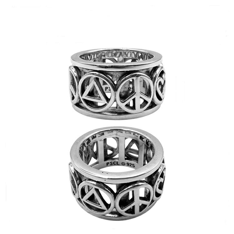 Love Peace Recovery Sterling Silver Spinner Ring TRI2401 Mindful Jewelry For Calming Daily Focus 925