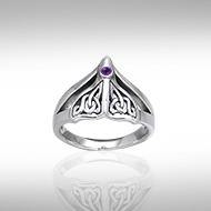 Celtic Knot Whale Tail Gemstone Silver Ring TRI040 | Ring | Wiccan Center