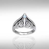 Celtic Knot Whale Tail Gemstone Silver Ring TRI040 | Ring | Wiccan Center