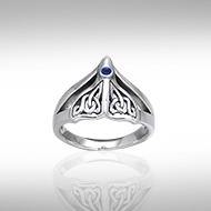 Celtic Knot Whale Tail Gemstone Silver Ring TRI040