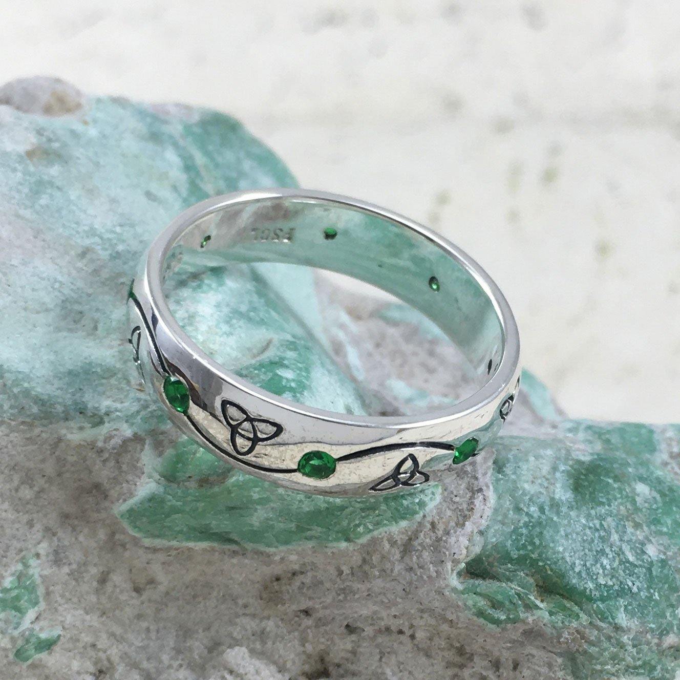 Celtic Knotwork Trinity Sterling Silver Ring with Gemstones TRI1475