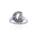 Cat with Celtic Crescent Moon Sterling Silver Ring TRI1541