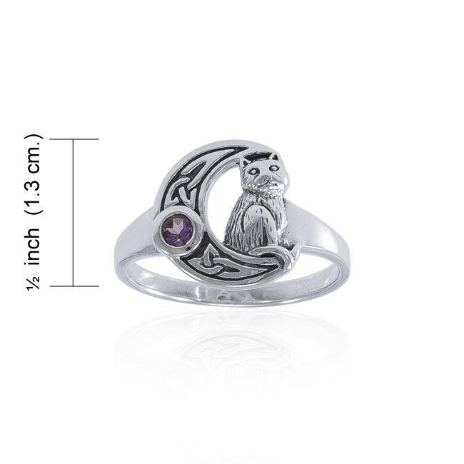Cat with Celtic Crescent Moon Sterling Silver Ring TRI1541