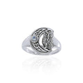 Owl with Celtic Crescent Moon Sterling Silver Ring TRI1542