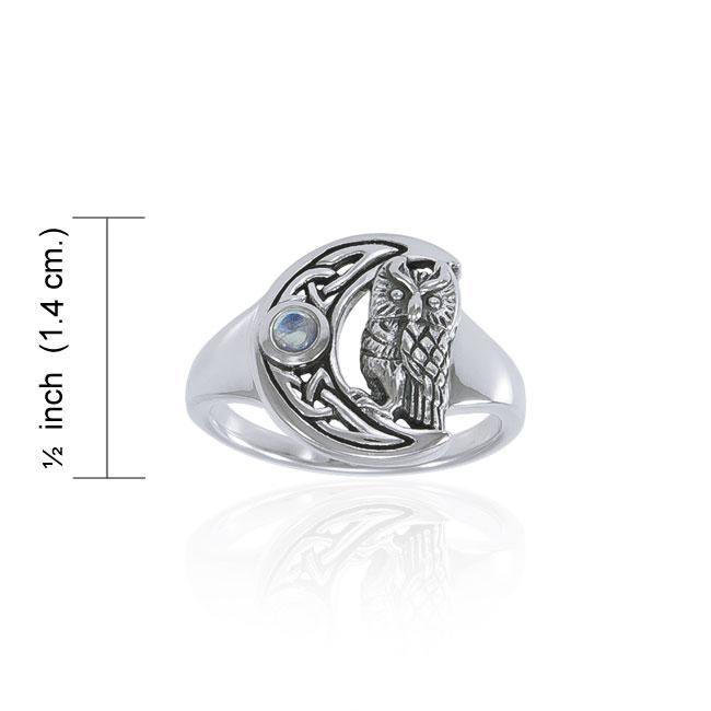 Owl with Celtic Crescent Moon Sterling Silver Ring TRI1542