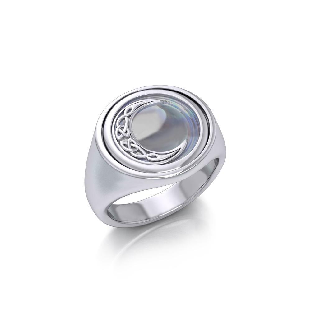 Celtic Crescent Moon Silver Flip Ring with Gemstone TRI155