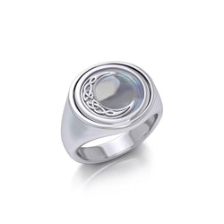 Celtic Crescent Moon Silver Flip Ring with Gemstone TRI155 | Ring | Wiccan Center