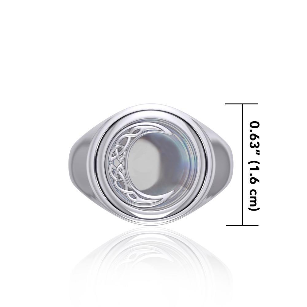 Celtic Crescent Moon Silver Flip Ring with Gemstone TRI155