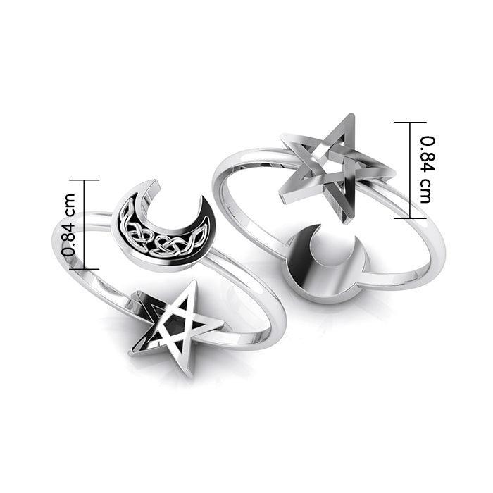 Celtic Crescent Moon and Star Sterling Silver 2 in 1 Ring TRI1681