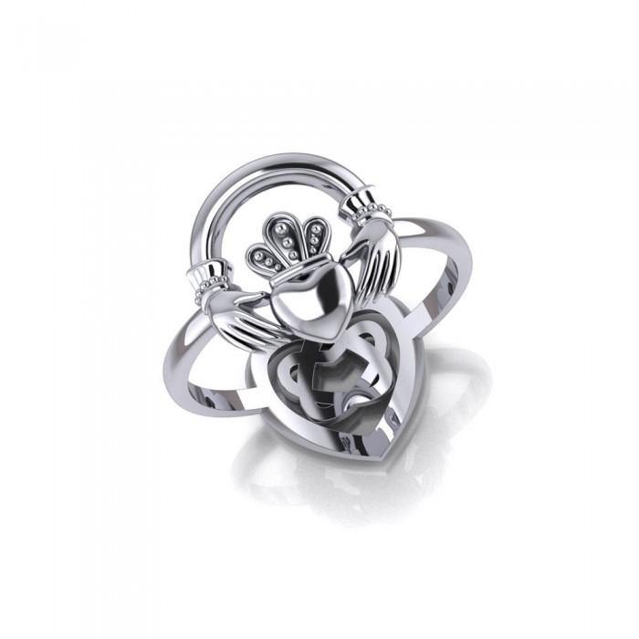 Claddagh and Celtic Heart Sterling Silver 2 in 1 Ring TRI1682