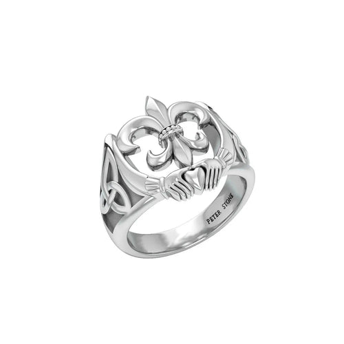 A powerful combination of Celtic elements ~ Fleur-de-Lis and Claddagh Sterling Silver Ring TRI172 | Ring | Wiccan Center