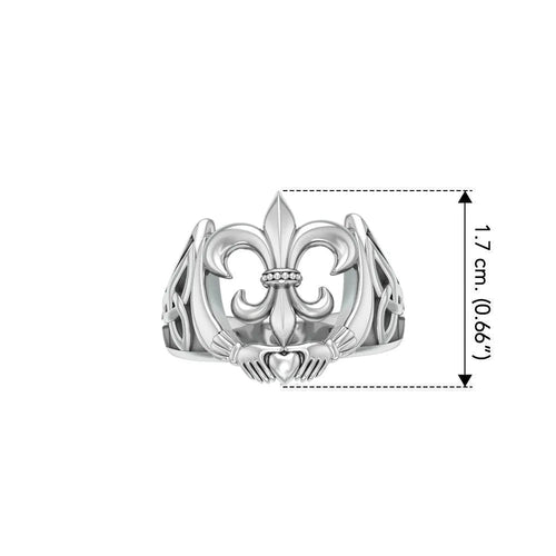 A powerful combination of Celtic elements ~ Fleur-de-Lis and Claddagh Sterling Silver Ring TRI172 | Ring | Wiccan Center